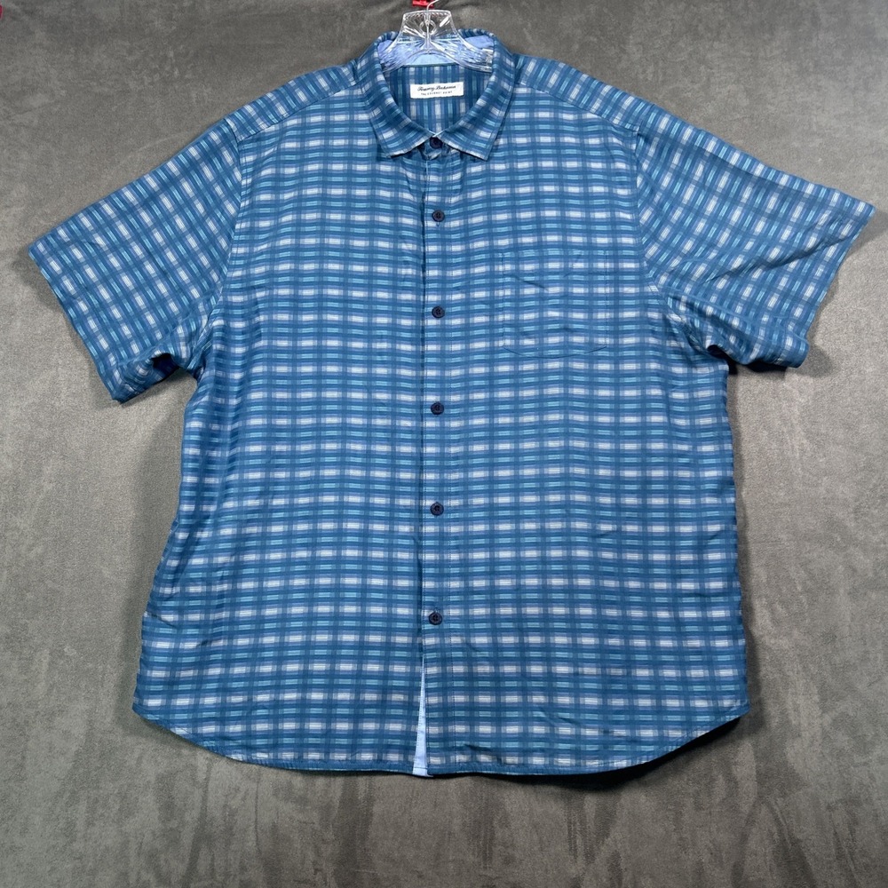 Tommy Bahama Coconut Point Button Up Camp Shirt Blue Geometric Mens XXL